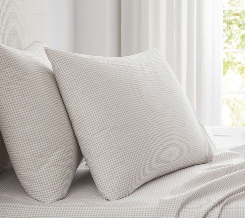 Martha Stewart Gingham White/Beige Cotton TwinSheet Set — View 8
