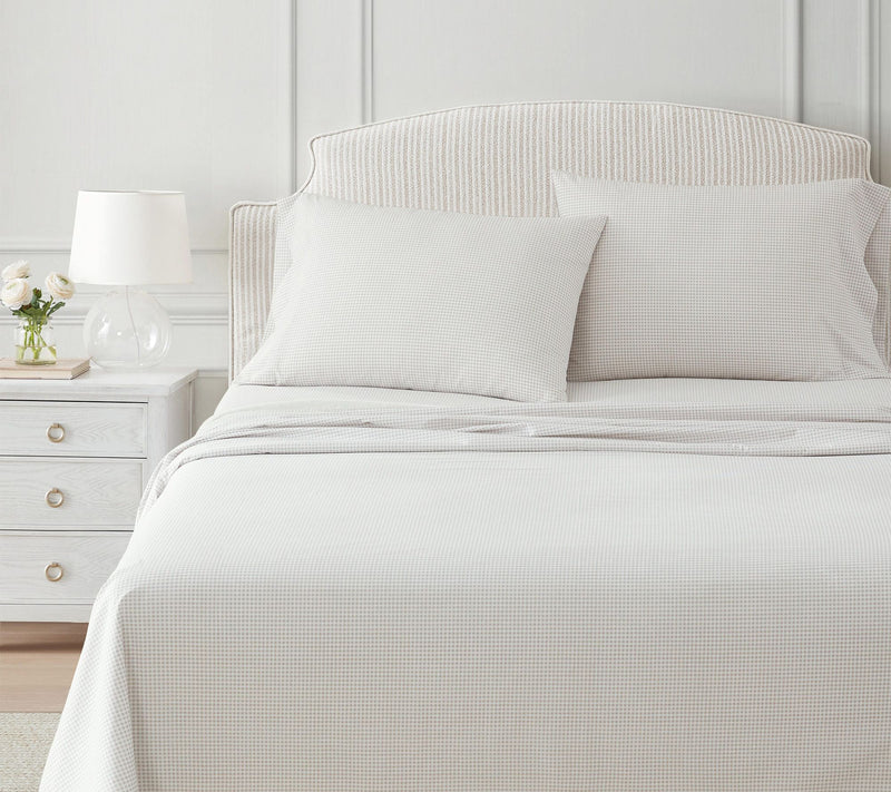 Martha Stewart Gingham White/Beige Cotton TwinSheet Set — View 7