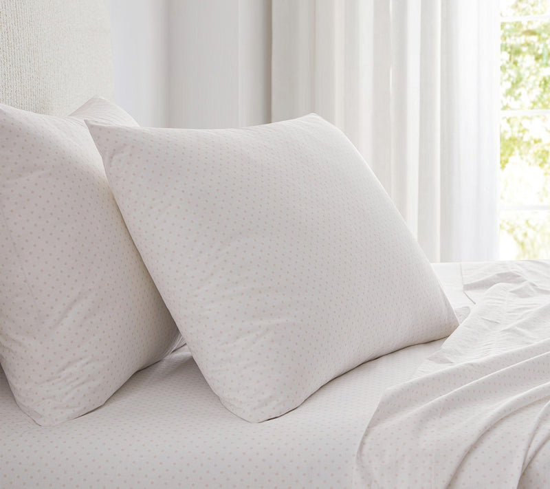 Martha Stewart Polka Dot White/Peach Cotton Queen Sheet Set — View 8