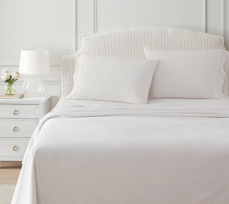 Martha Stewart Polka Dot White/Peach Cotton Queen Sheet Set — View 7