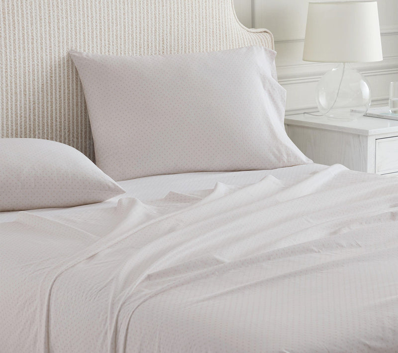 Martha Stewart Polka Dot White/Peach Cotton Twin Sheet Set — View 3