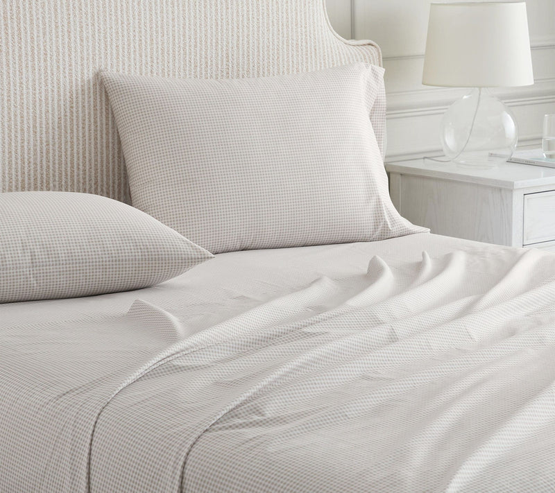 Martha Stewart Gingham White/Beige Cotton KingSheet Set — View 3
