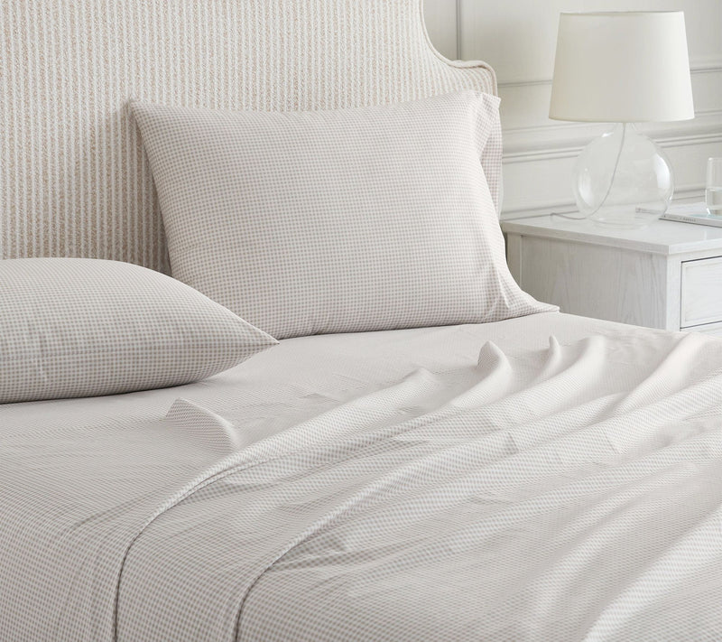 Martha Stewart Gingham White/Beige Cotton FullSheet Set — View 3