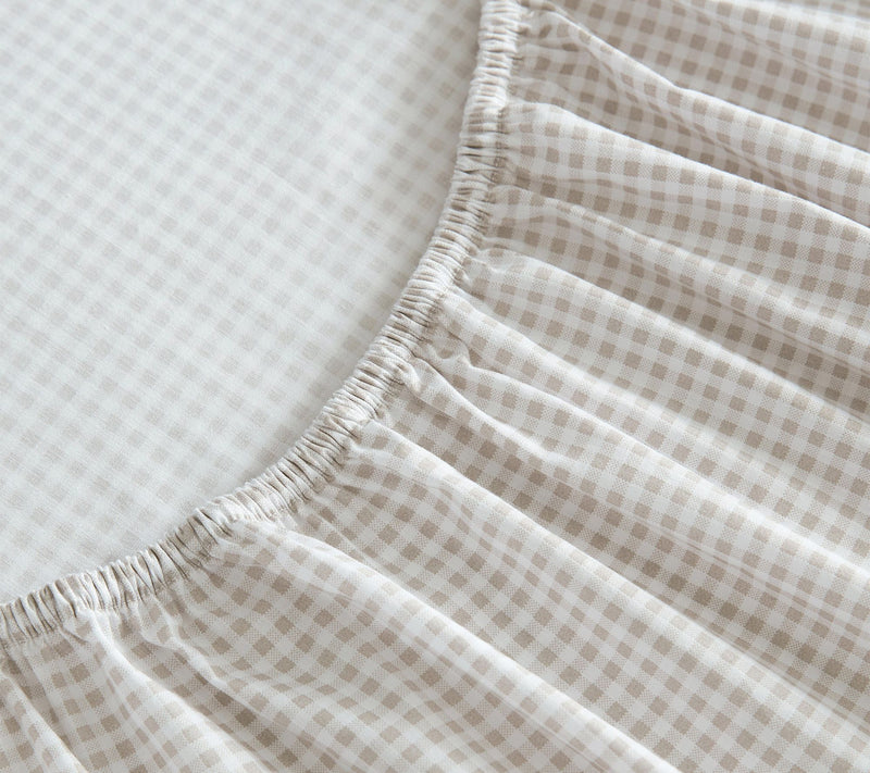 Martha Stewart Gingham White/Beige Cotton FullSheet Set — View 5