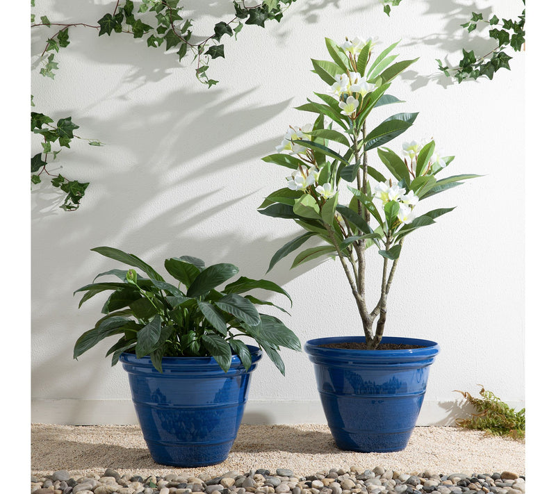 Glitzhome 15.5"D S/2 Round Faux Ceramic Pot Plastic Planter — View 3