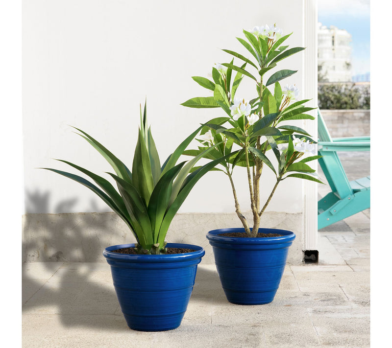 Glitzhome 15.5"D S/2 Round Faux Ceramic Pot Plastic Planter — View 5