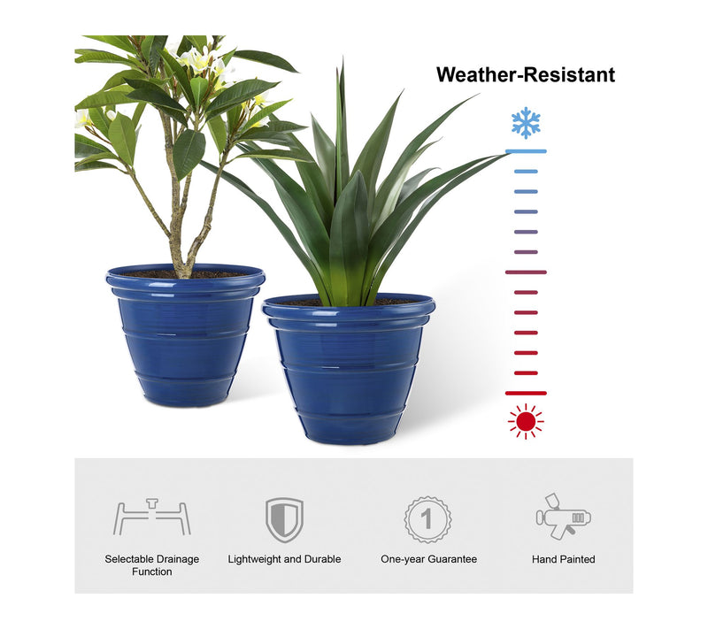 Glitzhome 15.5"D S/2 Round Faux Ceramic Pot Plastic Planter — View 2