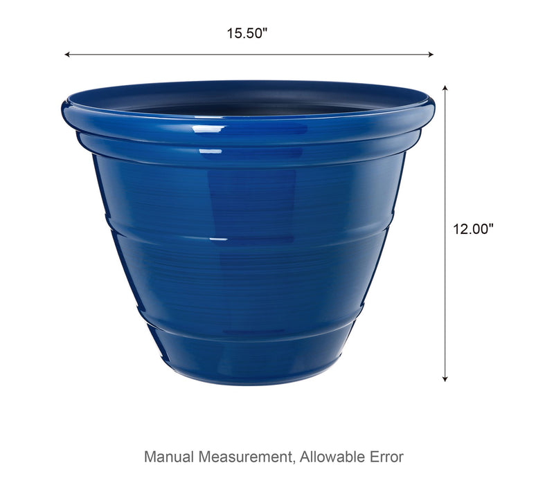 Glitzhome 15.5"D S/2 Round Faux Ceramic Pot Plastic Planter — View 7