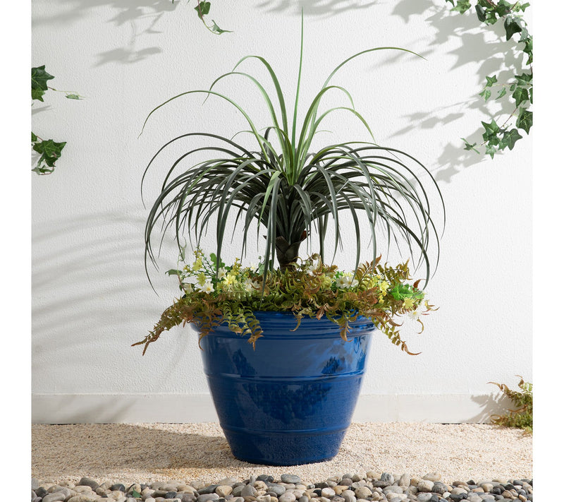Glitzhome 19.5"D S/2 Round Faux Ceramic Pot Plastic Planter — View 3