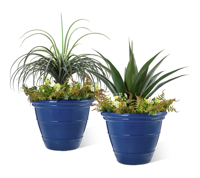 Glitzhome 19.5"D S/2 Round Faux Ceramic Pot Plastic Planter — View 10