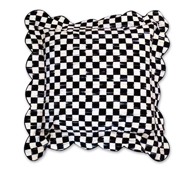 MacKenzie-Childs Check Reversible Scalloped Throw Pillow — View 3