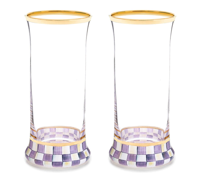 MacKenzie-Childs Violet Check Highball Glass, Set of 2 — Main view