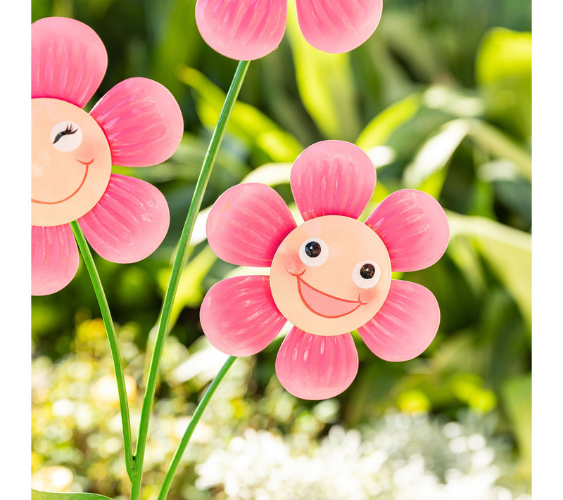 Glitzhome 36"H Garden Triple Happy Face FlowerGarden Stake — View 5