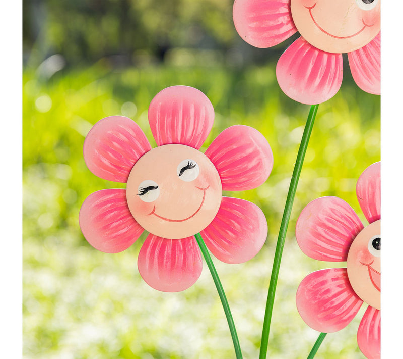 Glitzhome 36"H Garden Triple Happy Face FlowerGarden Stake — View 6