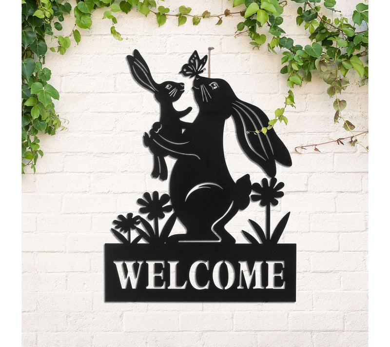 Glitzhome 30" Metal Rabbit Silhouette Welcome Garden Stake — View 3