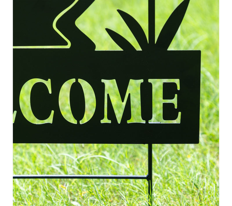 Glitzhome 30" Metal Rabbit Silhouette Welcome Garden Stake — View 5
