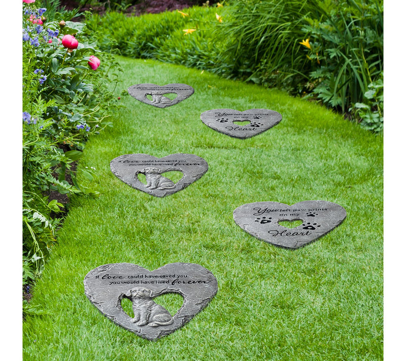 Glitzhome 10"D S/2 Cement Heart Shaped Paw Prints Stepping Sto — View 3