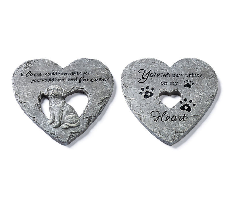Glitzhome 10"D S/2 Cement Heart Shaped Paw Prints Stepping Sto — Main view