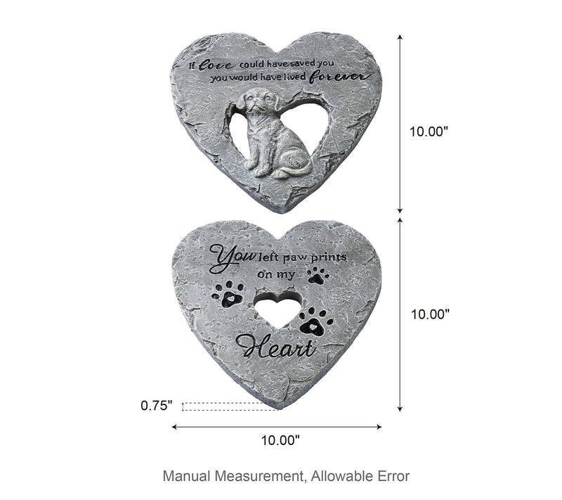 Glitzhome 10"D S/2 Cement Heart Shaped Paw Prints Stepping Sto — View 6