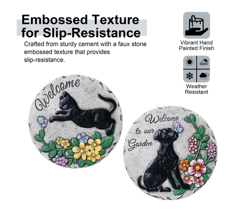 Glitzhome 10"D S/2 Cement Cat and Dog TexturedStepping Stones — View 2