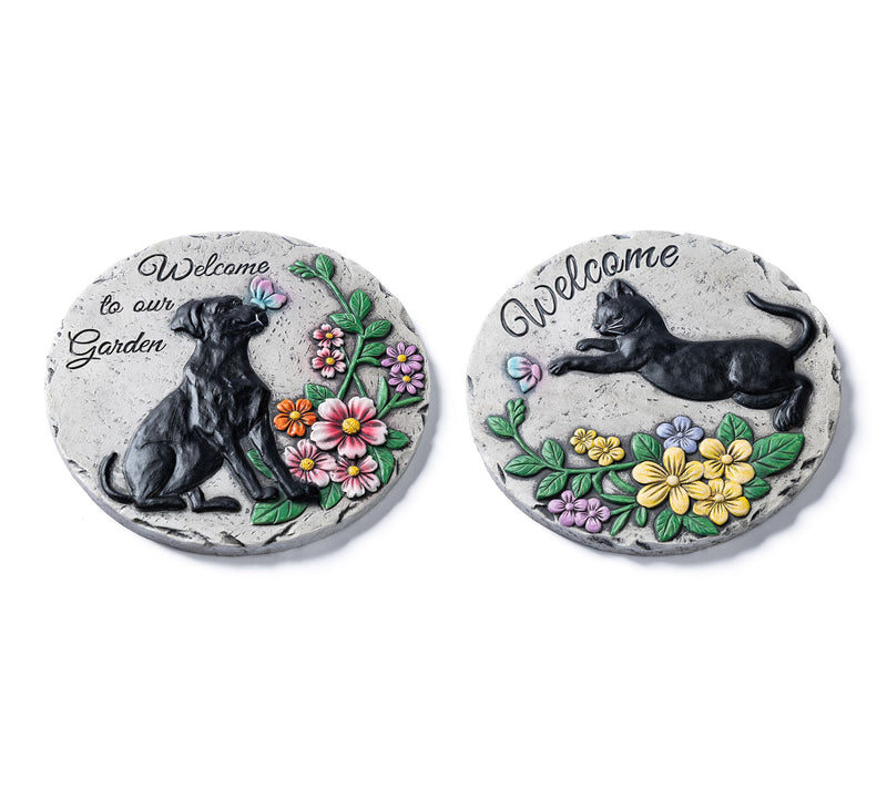 Glitzhome 10"D S/2 Cement Cat and Dog TexturedStepping Stones — Main view