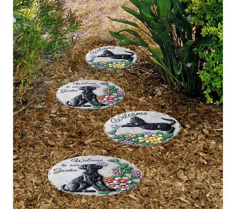 Glitzhome 10"D S/2 Cement Cat and Dog TexturedStepping Stones — View 3