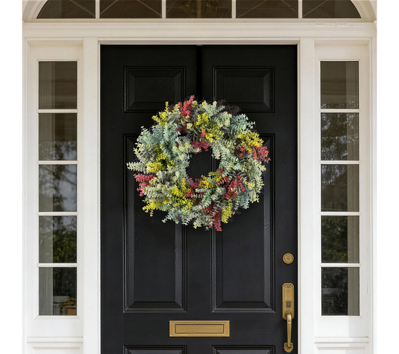 Glitzhome 24"D Mixed Floral Eucalyptus Wreath — View 2