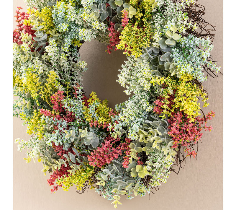 Glitzhome 24"D Mixed Floral Eucalyptus Wreath — View 4