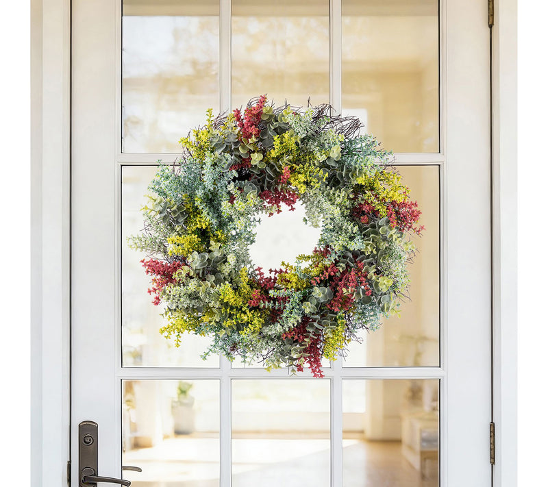Glitzhome 24"D Mixed Floral Eucalyptus Wreath — View 3