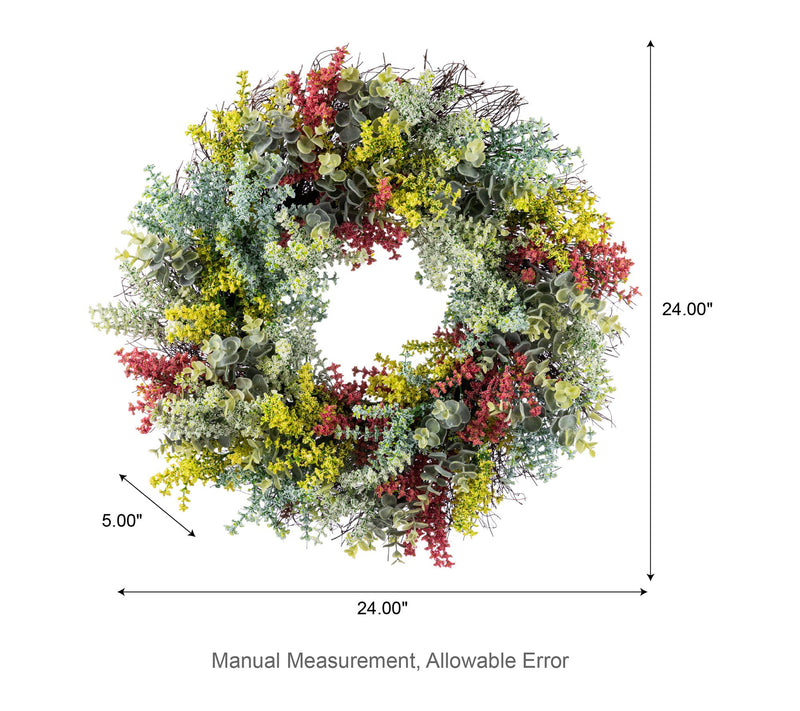 Glitzhome 24"D Mixed Floral Eucalyptus Wreath — View 6