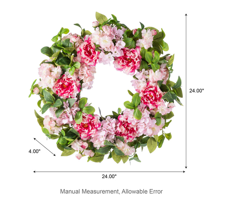 Glitzhome 24"D Pink Hydrangea Peony & Cherry Wreath — View 7