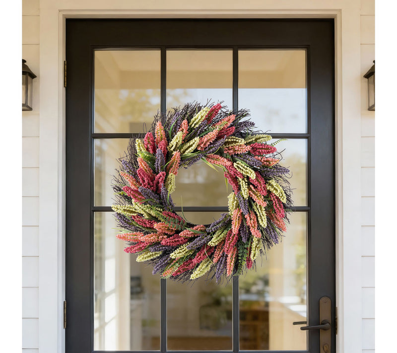 Glitzhome 24"D Pink, Purple & Yellow Mixed Heather Wreath — View 3