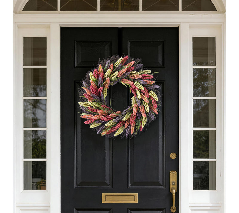Glitzhome 24"D Pink, Purple & Yellow Mixed Heather Wreath — View 2