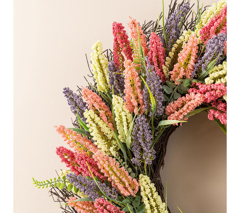 Glitzhome 24"D Pink, Purple & Yellow Mixed Heather Wreath — View 4