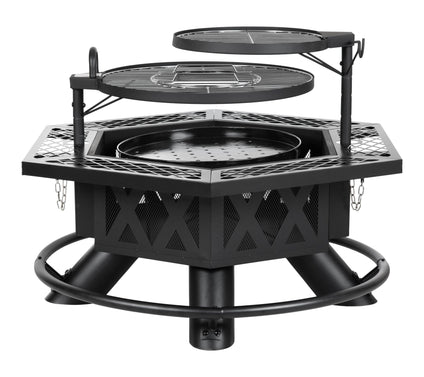 HEATMAXX Wood Burning Hex Shaped Fire Pit withCooking Grill