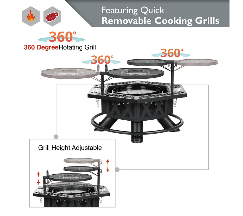 HEATMAXX Wood Burning Hex Shaped Fire Pit withCooking Grill — View 3