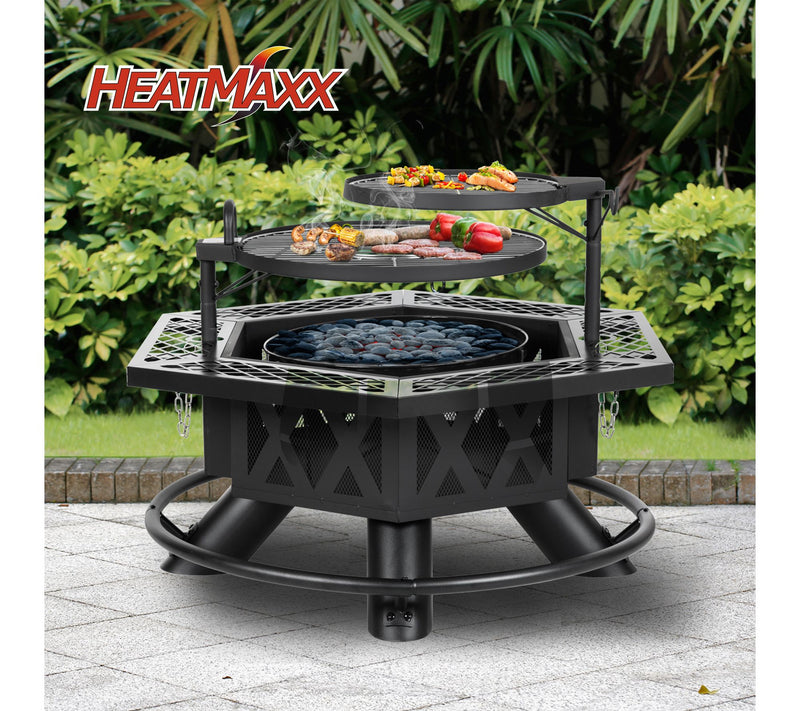 HEATMAXX Wood Burning Hex Shaped Fire Pit withCooking Grill — View 5