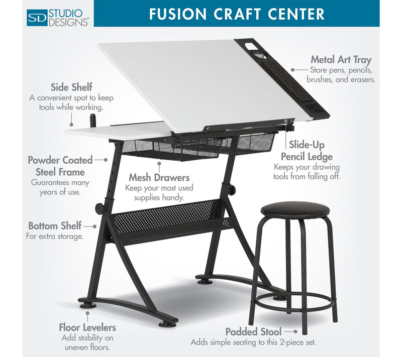 Studio Designs Fusion Craft Center, Drafting Table with Stool — View 2