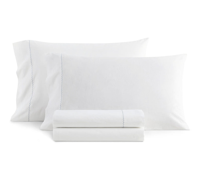 Martha Stewart Lilly Pond Leaf Wht/blue CottonQueen Sheet Set — Main view