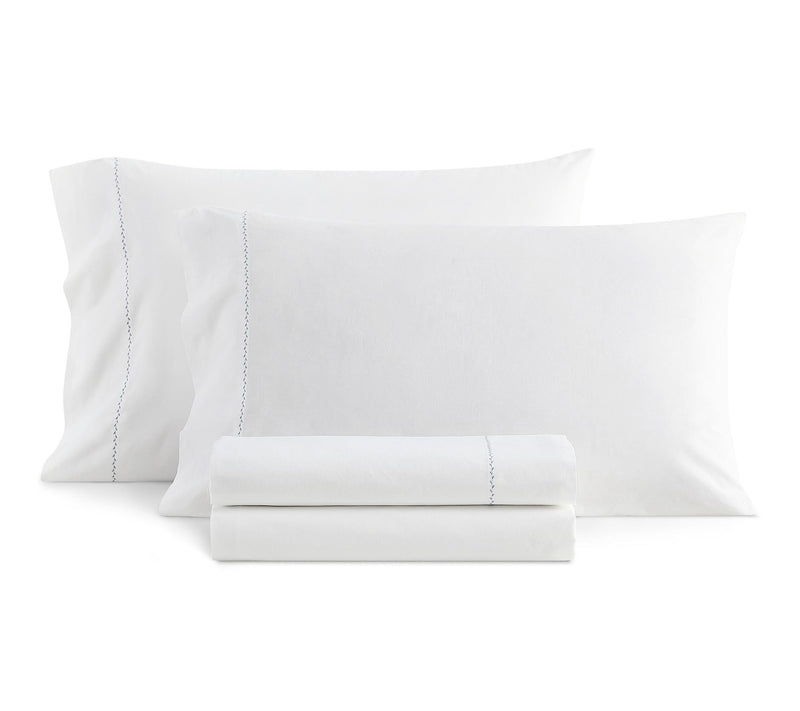Martha Stewart Lilly Pond Leaf Wht/blue CottonQueen Sheet Set — View 10