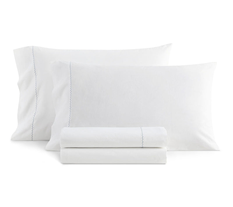 Martha Stewart Lilly Pond Leaf Wht/Blue CottonKing Sheet Set — Main view