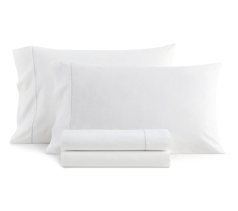 Martha Stewart Lilly Pond Leaf Wht/Blue CottonKing Sheet Set — View 10
