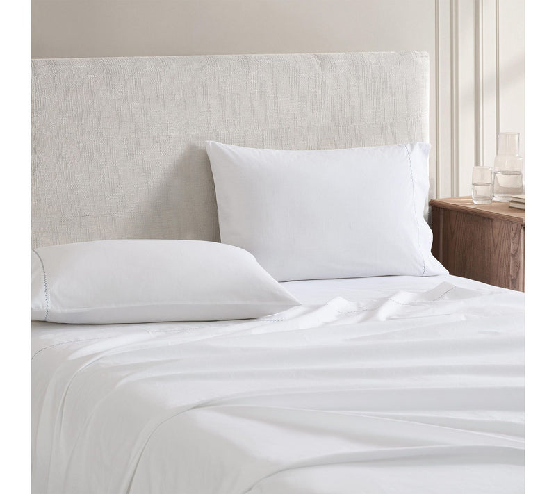 Martha Stewart Lilly Pond Leaf Wht/Blue CottonKing Sheet Set — View 3