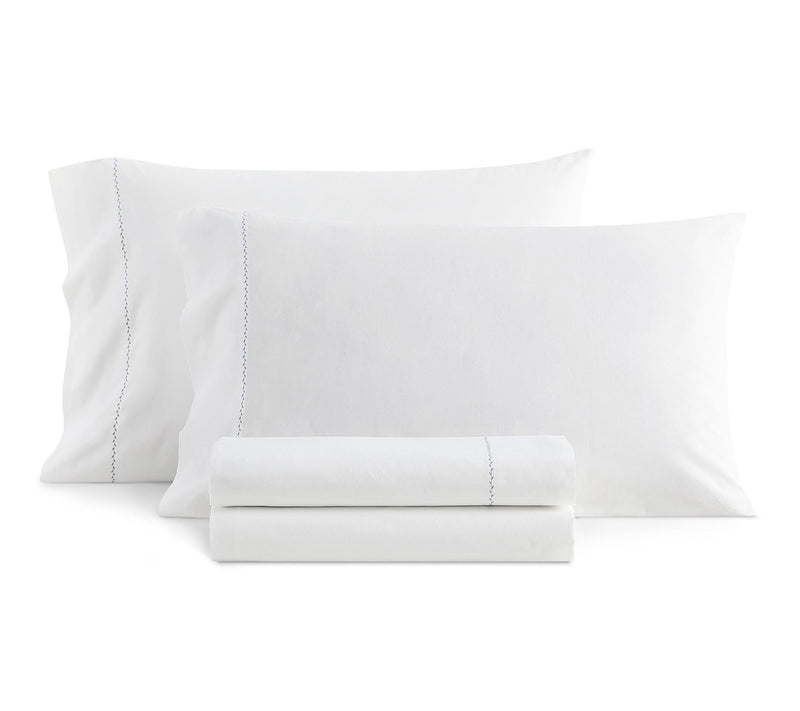 Martha Stewart Lilly Pond Leaf Wht/Blue CottonFull Sheet Set — View 10