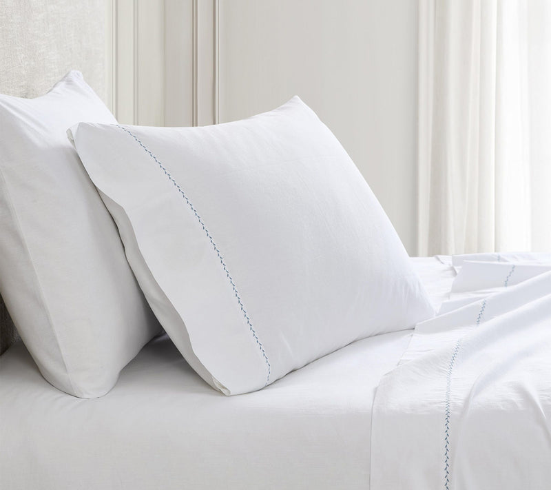 Martha Stewart Lilly Pond Leaf Wht/Blue CottonFull Sheet Set — View 8