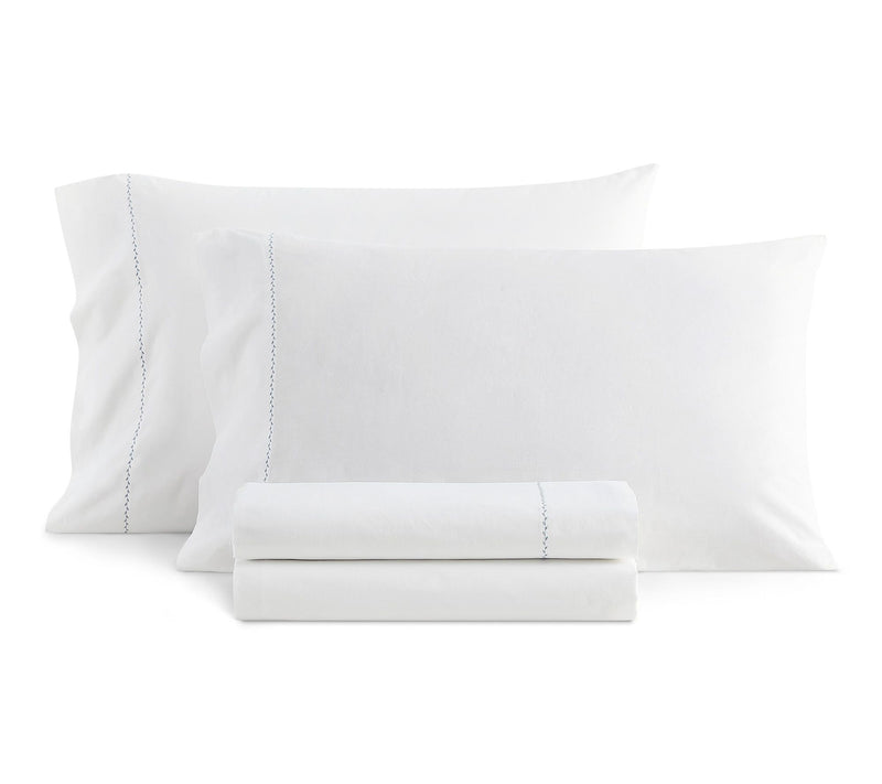 Martha Stewart Lilly Pond Leaf Wht/Blue CottonFull Sheet Set — Main view
