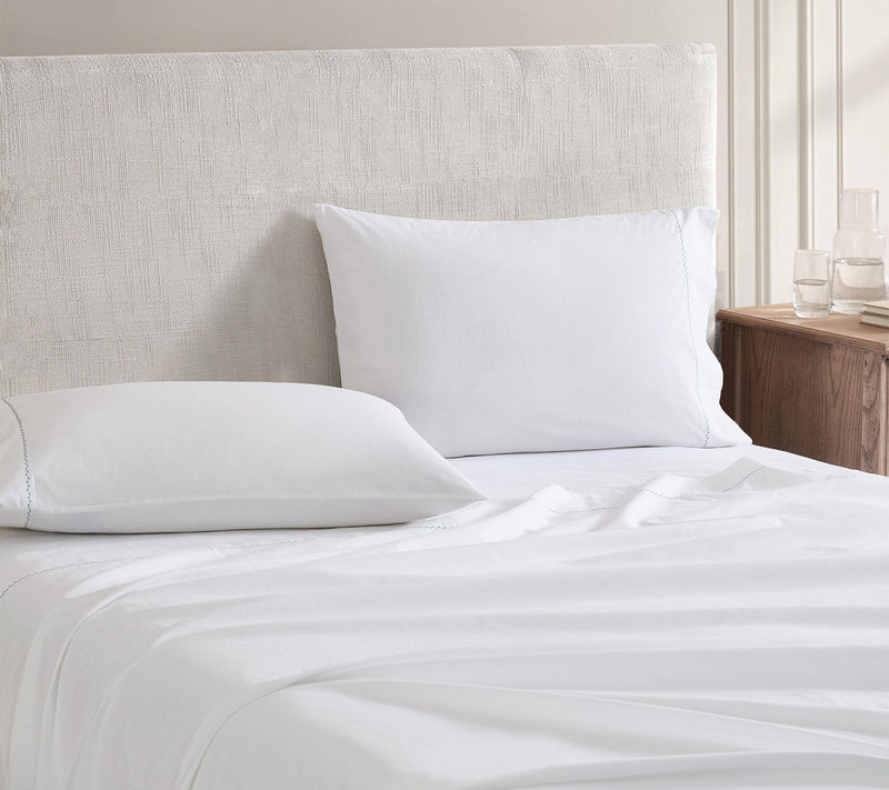Martha Stewart Lilly Pond Leaf Wht/Blue CottonFull Sheet Set — View 3