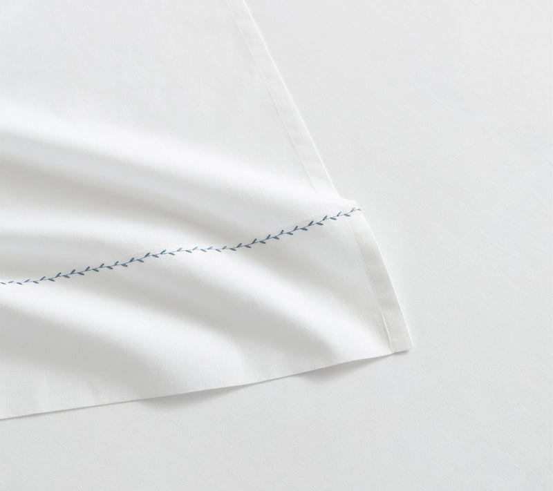 Martha Stewart Lilly Pond Leaf Wht/Blue CottonFull Sheet Set — View 4