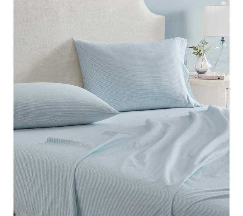 Martha Stewart Stripe White/Blue Cotton Queen Sheet Set — View 3