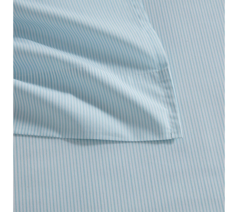 Martha Stewart Stripe White/Blue Cotton King Sheet Set — View 4
